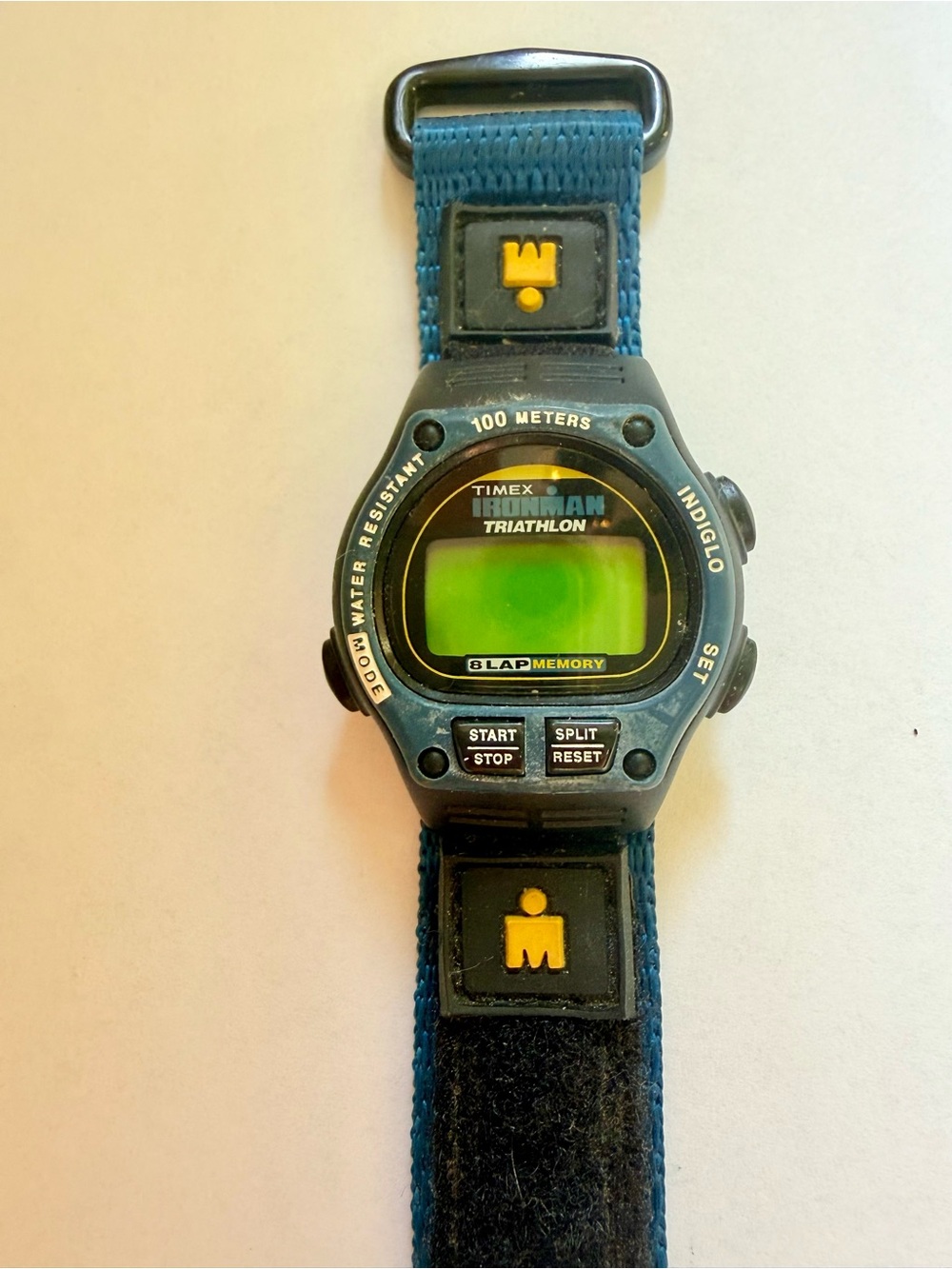 Iron Man Blue and Yellow Timex Triathlon Digital Watch- no battery- as is